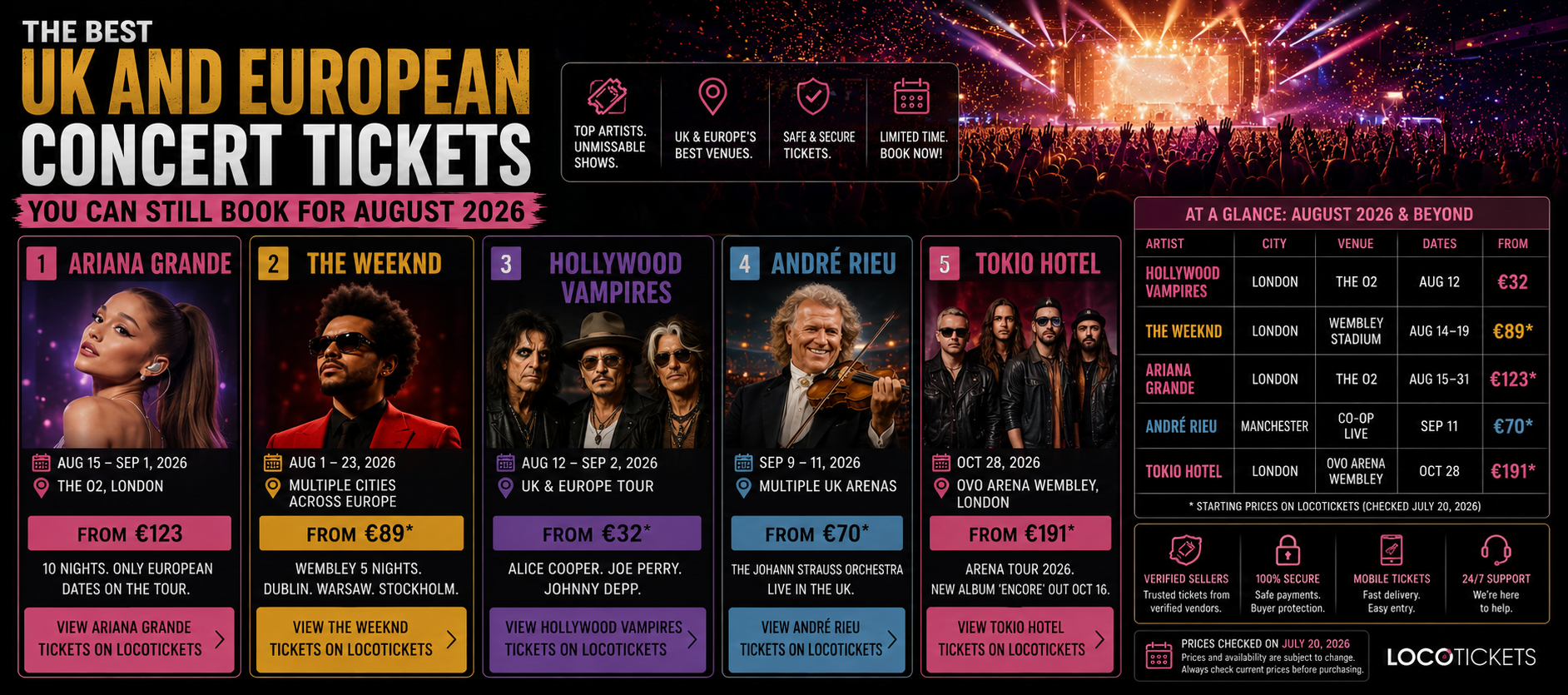 The Best UK and European Concert Tickets You Can Still Book for August 2026